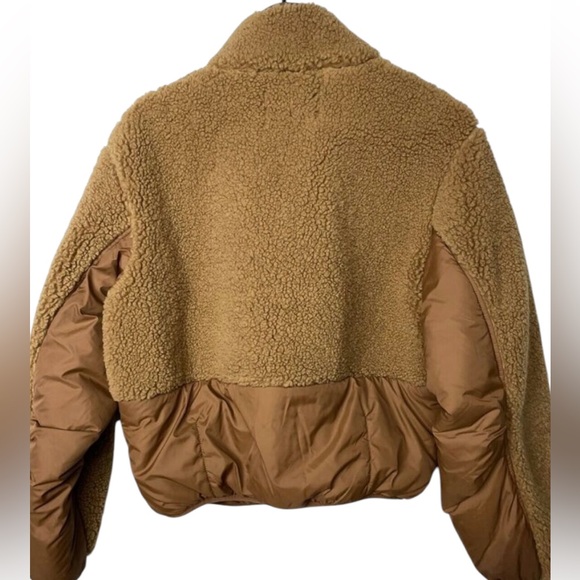 Frame Denim brown Sherpa fleece mix cropped zippered pullover jacket Sz M - Picture 6 of 8